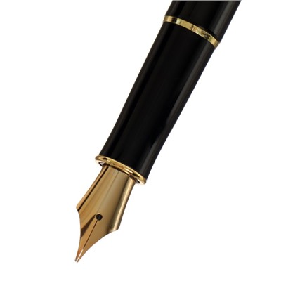 Ручка подарочная перьевая в кожзам футляре ПБ S, корпус черный с золотом