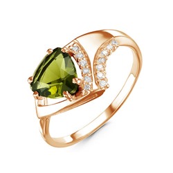Позолоченное кольцо с фианитом оливкового цвета 828 - п
