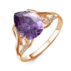 Позолоченное кольцо с фианитом фиолетового цвета 305 - п