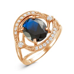 Позолоченное кольцо с фианитом синего цвета  377 - п