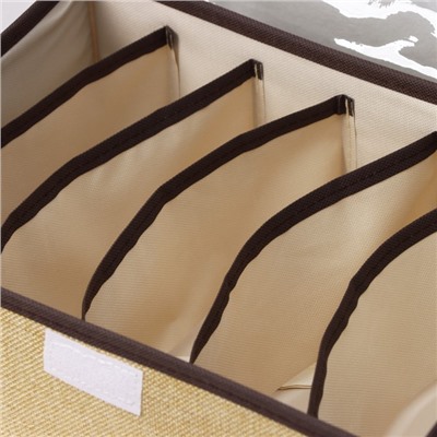 Органайзер для хранения белья с прозрачной крышкой Доляна «Тео», 6 отделений, 32×23×12 см, цвет бежево-коричневый