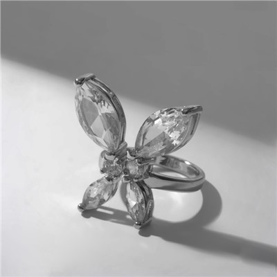 Кольцо «Бабочка» изящная, цвет белый в серебре, безразмерное