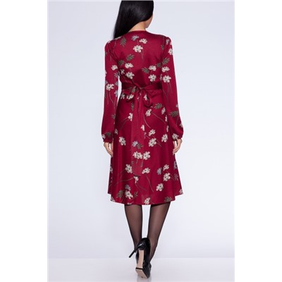 Платье 401 "Цветной трикотаж", бордовый фон/белые цветы