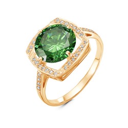 Позолоченное кольцо с фианитом цвета изумруд - 1183 - п