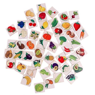 Лото большое «Овощи и фрукты» (48 деревянных фишек + 8 карточек + мешочек)