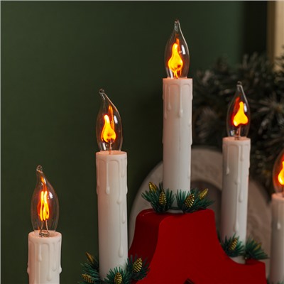 Фигура дерев. "Горка рождественская красная", 7 свечей, 1,5 Вт, Е12, 220V, ЭФФЕКТ ОГНЯ