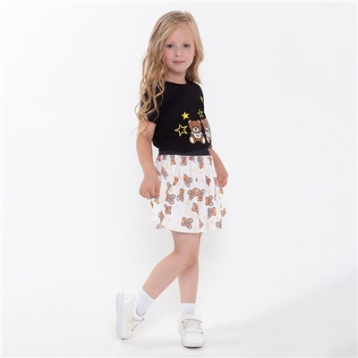 Комплект для девочки (футболка, юбка), цвет чёрный/молочный МИКС, рост 134-140 см