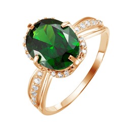 Позолоченное кольцо с фианитом зеленого цвета 320 - п