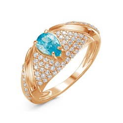 Позолоченное кольцо с фианитом голубого цвета 184 - п