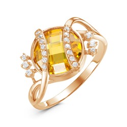 Позолоченное кольцо с фианитом желтого цвета 009 - п
