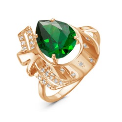 Позолоченное кольцо с фианитом зеленого цвета 770 - п