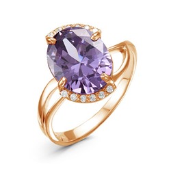Позолоченное кольцо с фианитом фиолетового цвета - 024 - п