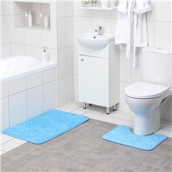 Набор ковриков для ванной и туалета «Ракушки», объёмные, 2 шт: 40×50, 50×80 см, цвет голубой