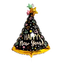 Шар фольгированный 32" «Счастливого Нового года», колпак, цвет чёрный