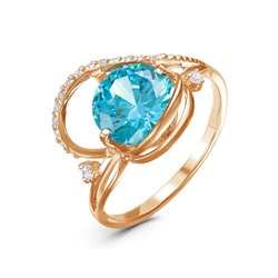 Позолоченное кольцо с фианитом голубого цвета 031 - п