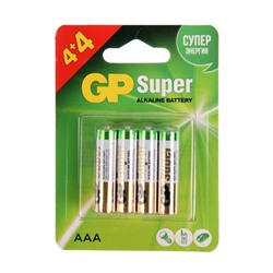 Батарейка алкалиновая GP Super, AAA, LR03-8BL, 1.5В, 4+4 шт.