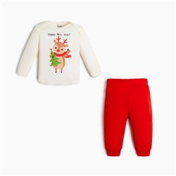Комплект: джемпер и брюки Крошка Я «Новогодние зверята», рост 74-80 см, цвет красный/белый