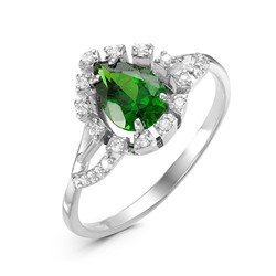 Серебряное кольцо с фианитом зеленого цвета - 021 - распродажа