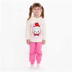 Пижама новогодняя для девочки, цвет светло-бежевый/ярко-розовый, рост 98-104 см