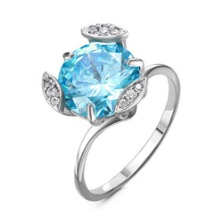 Серебряное кольцо с фианитом голубого цвета - 022 - распродажа