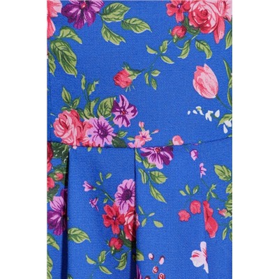 Платье 284 "Джинса цветная", электрик/розовые яркие цветы