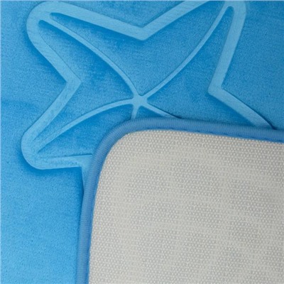 Набор ковриков для ванной и туалета «Ракушки», объёмные, 2 шт: 40×50, 50×80 см, цвет голубой