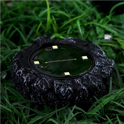 Фонарь садовый на солнечной батарее "Камень-гранит", h=3,5 см, d=12 см, 4 led, пластик