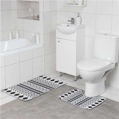 Набор ковриков для ванной и туалета Доляна «ЧБ», 2 шт: 50×80, 50×40 см