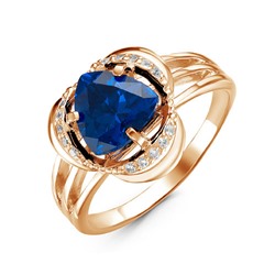 Позолоченное кольцо с фианитом синего цвета 033 - п