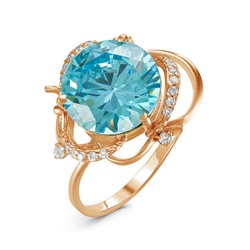 Позолоченное кольцо с фианитом голубого цвета 019 - п