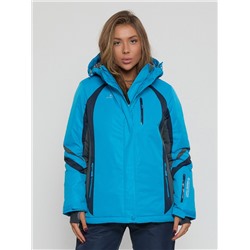 Горнолыжная куртка женская big size синего цвета 552012S