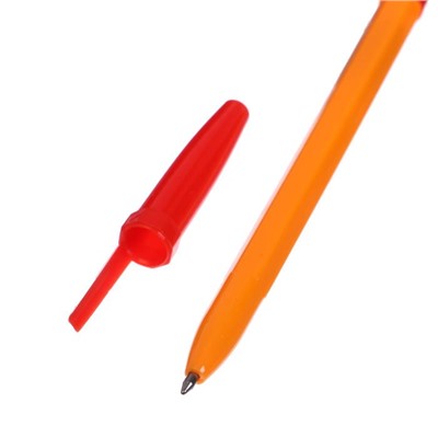 Ручка шариковая 0,7 мм, стержень красный, корпус оранжевый с красным колпачком