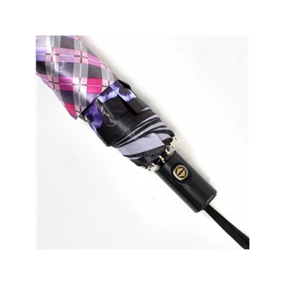 Зонт женский ТриСлона-880/L 3880,  R=55см,  суперавт;  8спиц,  3слож,  фиолет/серый  (клетка и цветы)  234960