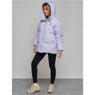 Зимняя женская куртка модная с капюшоном фиолетового цвета 52308F
