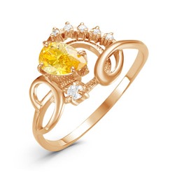 Позолоченное кольцо с фианитом желтого цвета 042 - п
