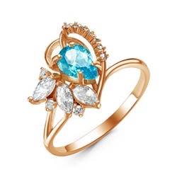 Позолоченное кольцо с фианитом голубого цвета 328 - п