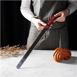 Нож для бисквита крупные зубцы, длина лезвия 35 см, деревянная ручка