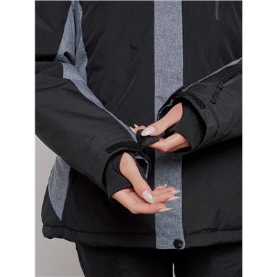 Горнолыжная куртка женская зимняя большого размера черного цвета 2272-3Ch