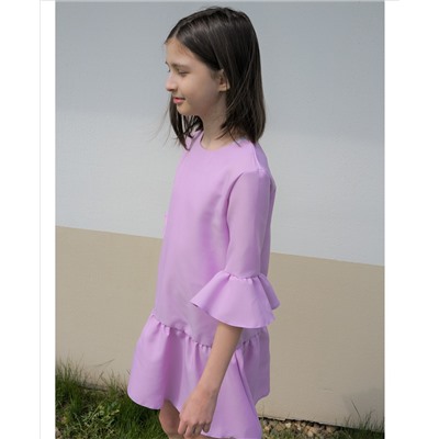 Сиреневое платье с воланами для девочки 84214-ДН22