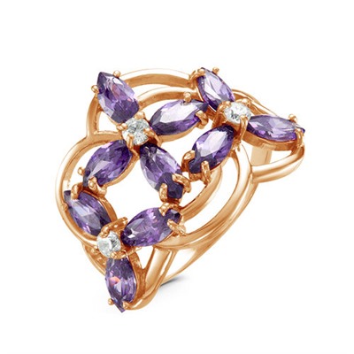 Позолоченное кольцо с фианитами фиолетового цвета 002 - п