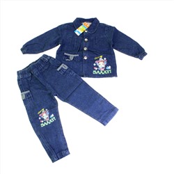 Рост 80-85. Стильный детский комплект Happyиз плотной джинсовой ткани с оригинальным принтом.