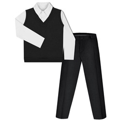 Школьный комплект для мальчика с белой рубашкой поло и черным костюмом