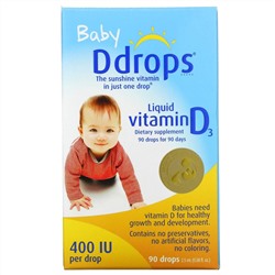 Ddrops, жидкий витамин D3 для детей, 400 МЕ, 90 капель, 2,5 мл (0,08 мл)