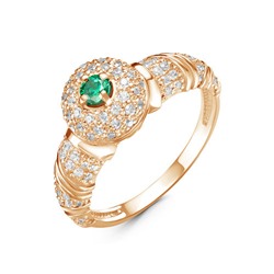 Позолоченное кольцо с фианитом зеленого цвета  066 - п