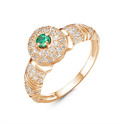 Позолоченное кольцо с фианитом зеленого цвета  066 - п