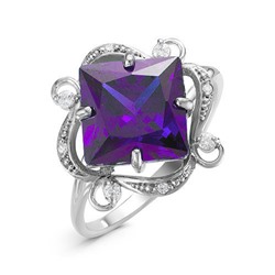 Серебряное кольцо с фиолетовым фианитом  - 020 - распродажа