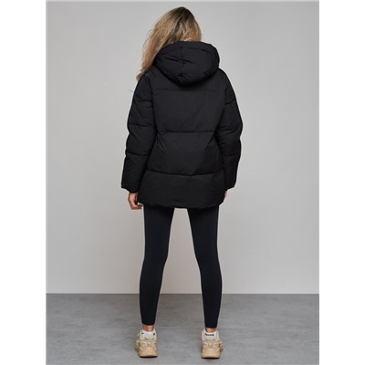 Зимняя женская куртка модная с капюшоном черного цвета 52308Ch