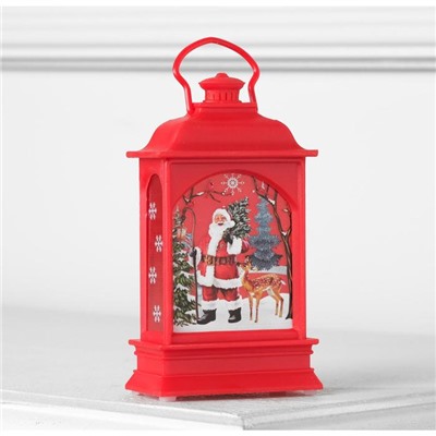 Фигура светодиодная "Фонарь красный, Дед Мороз", 1 LED, 13х7х3.5 см, от бат. 3хLR44, ТЁПЛОЕ БЕЛОЕ