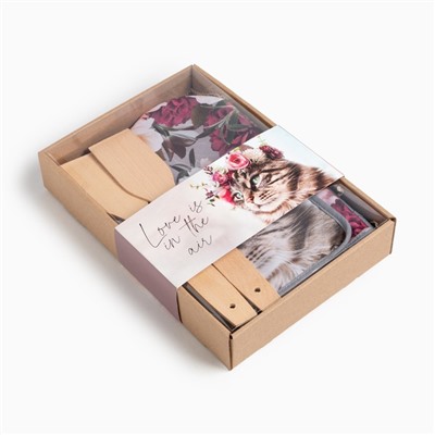 Набор подарочный Доляна Flower cat: варежка 20х28 см, прихватка 17х17 см, 2 лопатки
