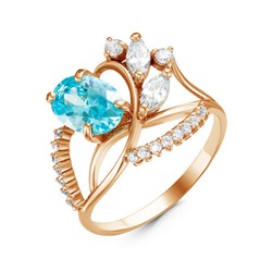 Позолоченное кольцо с фианитом голубого цвета 330 - п
